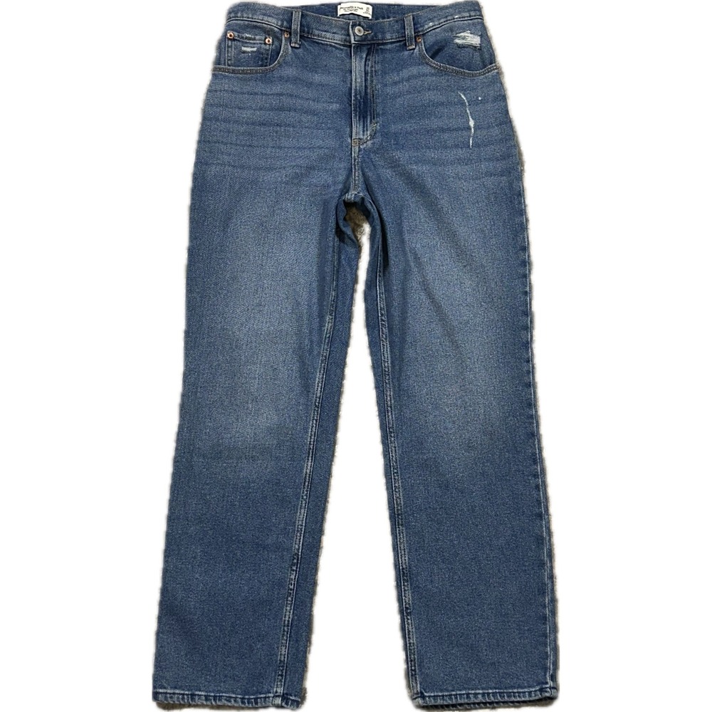 Abercrombie & Fitch 90s Straight Ultra High Rise Jeans 30 10R Blue Distressed